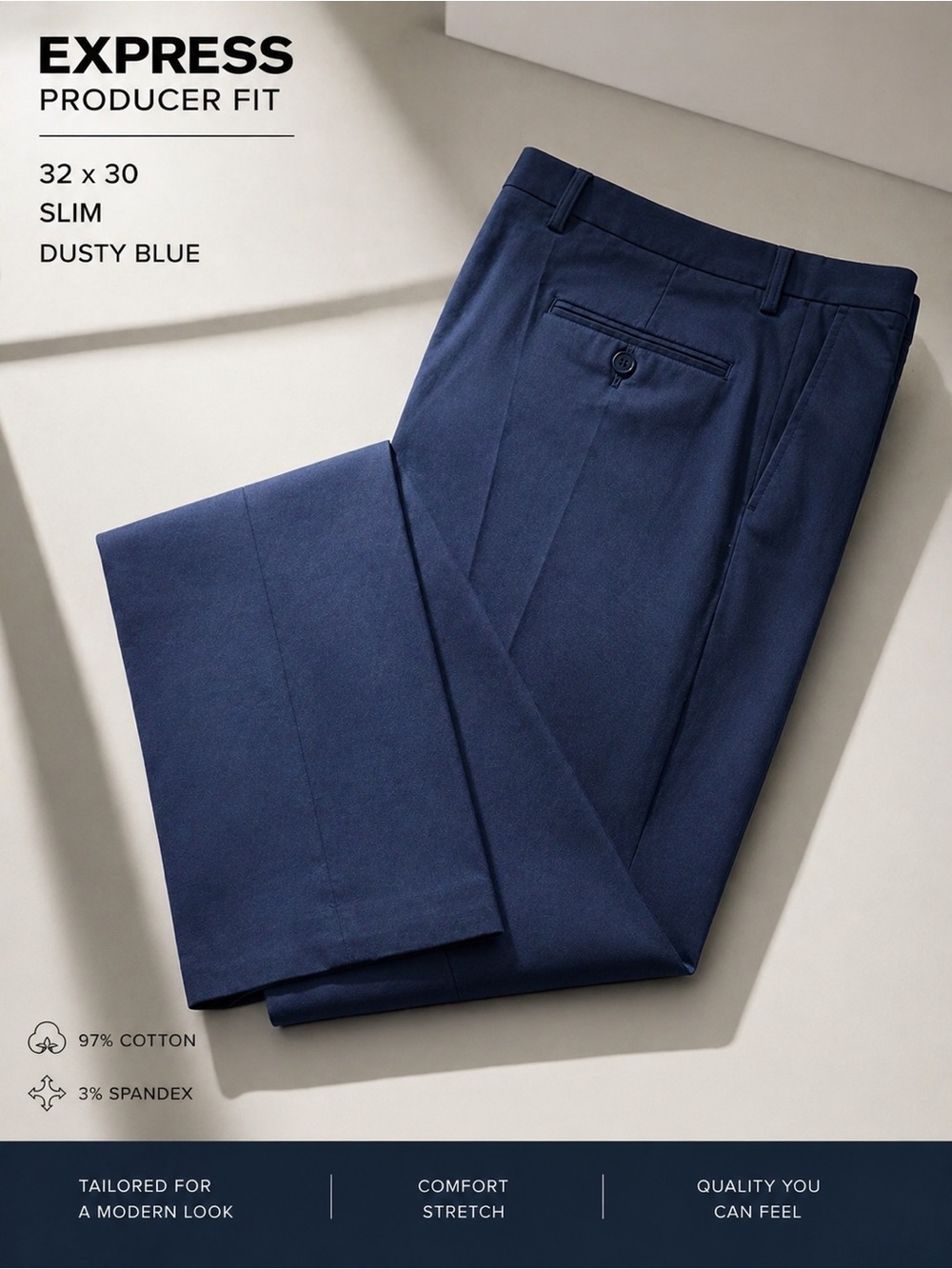 Express Producer Fit Men’s Dress Pants 32x30 Slim Dusty Blue Work